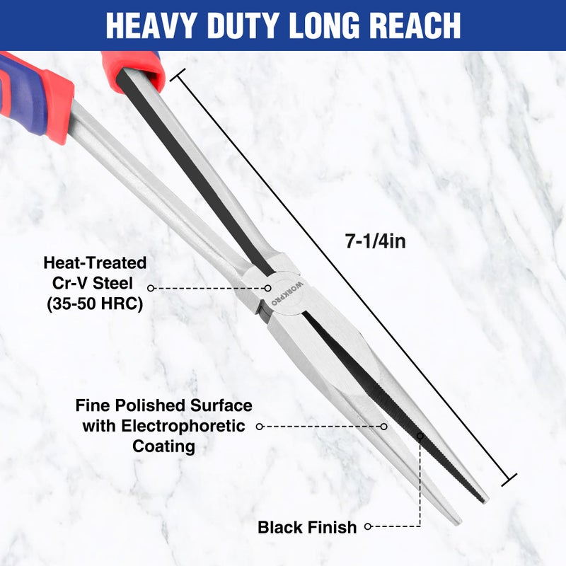 WORKPRO Premium 11â€ Extra Long Needle Nose Pliers, Paper Clamp Precision, Heavy-Duty CRV Steel, Soft Grip - Image 3