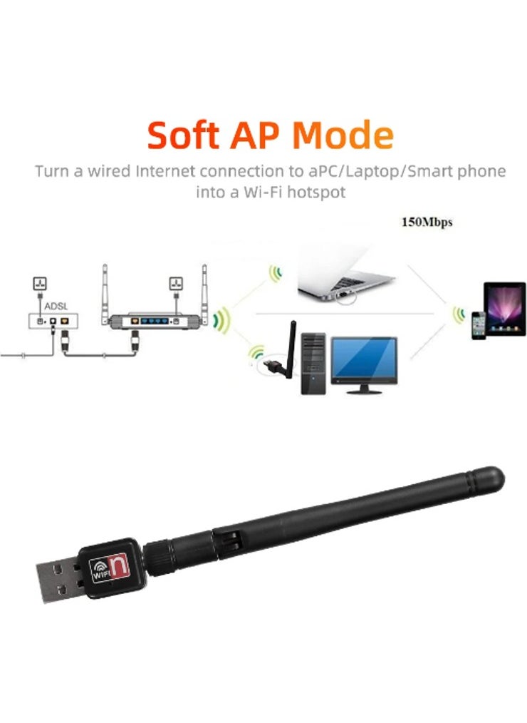 Qasul - Mini USB Wifi Adapter 300MBPS 2dbi Wifi Adapter Pc Wifi Antenna Wifi Dongle - Image 1