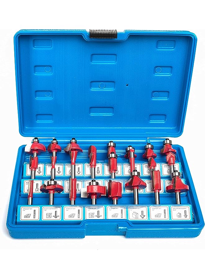 PROMASS 10108 Tungsten Carbide Router Bits Set | 24-Piece Set | 1/4-Inch Shank | Blue | Bits For Woodworking  - Image 1