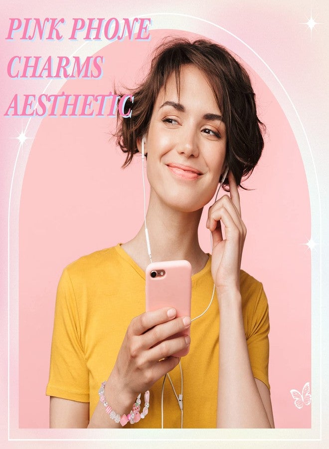 LEIFIDE 2 Pcs Beaded Phone Charms Strap Pink Cute Aesthetic Lanyard Wrist Strap Beaded Phone Keychain Charm Anti-theft Chain String for Women Gifts for Camera Bag Cellphone Decor (Heart) - Image 3