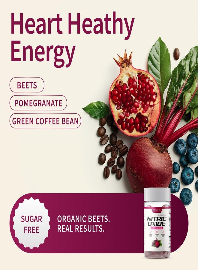 Snap Supplements Nitric Oxide Gummies - Beet Root Extract 300mg, Sugar Free Beetroot Supplement with Pomegranate Powder for Circulation & Natural Energy, 60 Vegan Gummies (2-Pack), Cherry Flavor - Image 3