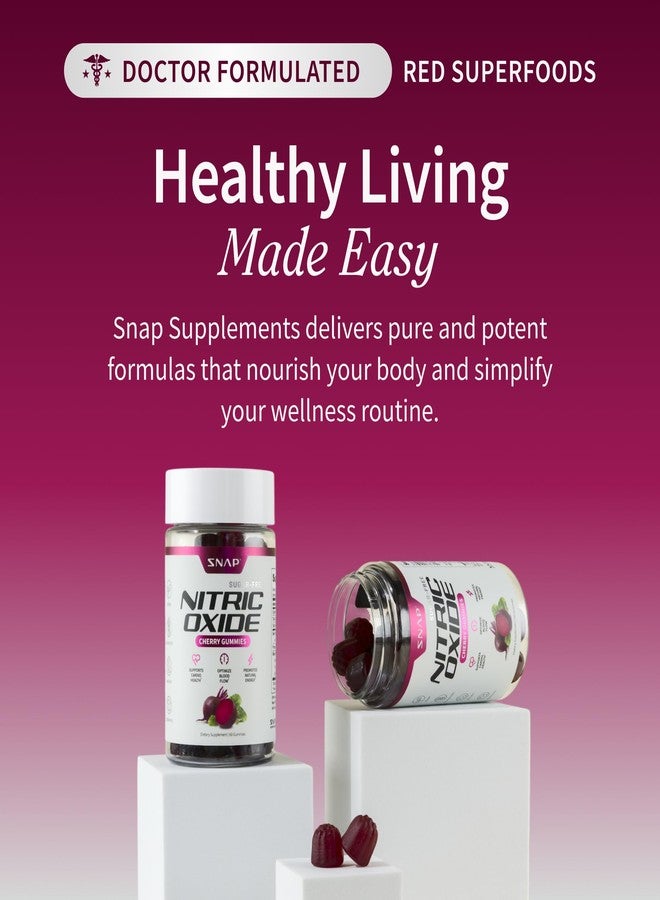 Snap Supplements Nitric Oxide Gummies - Beet Root Extract 300mg, Sugar Free Beetroot Supplement with Pomegranate Powder for Circulation & Natural Energy, 60 Vegan Gummies (2-Pack), Cherry Flavor - Image 5