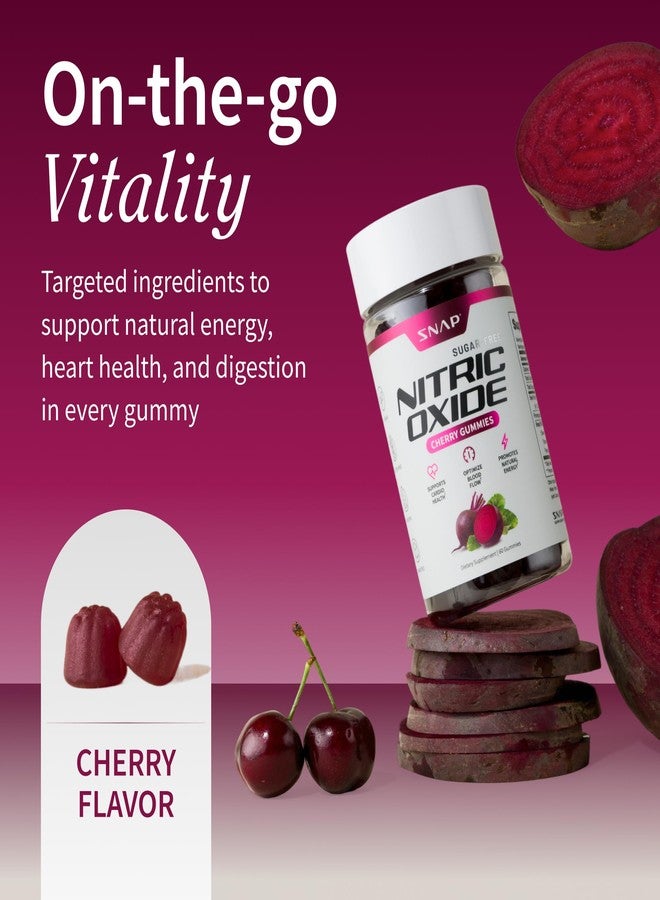 Snap Supplements Nitric Oxide Gummies - Beet Root Extract 300mg, Sugar Free Beetroot Supplement with Pomegranate Powder for Circulation & Natural Energy, 60 Vegan Gummies (2-Pack), Cherry Flavor - Image 2