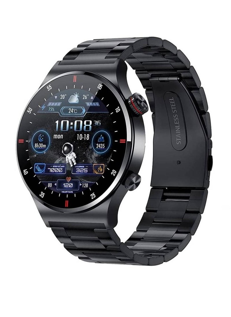 miYou Stainless Steel Fitness Watch IP67 Waterproof Activity Tracker With Heart Rate/Sleep Monitor Pedometer Smart Watch For Android iOS (Black)  - Image 1