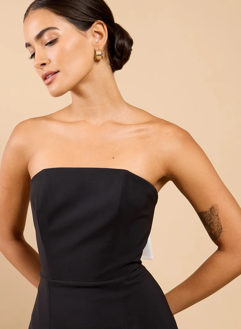 Little Mistress Contrast Bow Detail Bandeau Mini Dress