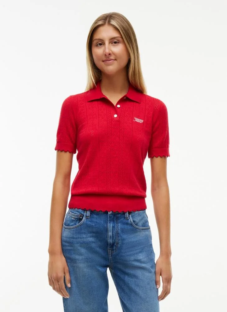 Tommy Jeans Pointelle Flag Short Sleeve Polo Jumper