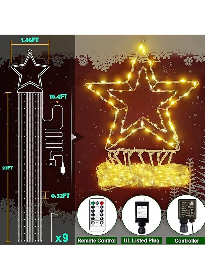 Solar Power Star String Lights 320 LED 11.5 ft Waterproof Waterfall Tree Lights with Star Topper FestivalLights for Patio Yard Party Wedding New Year Decorations Warm Lights Christmas - Image 4