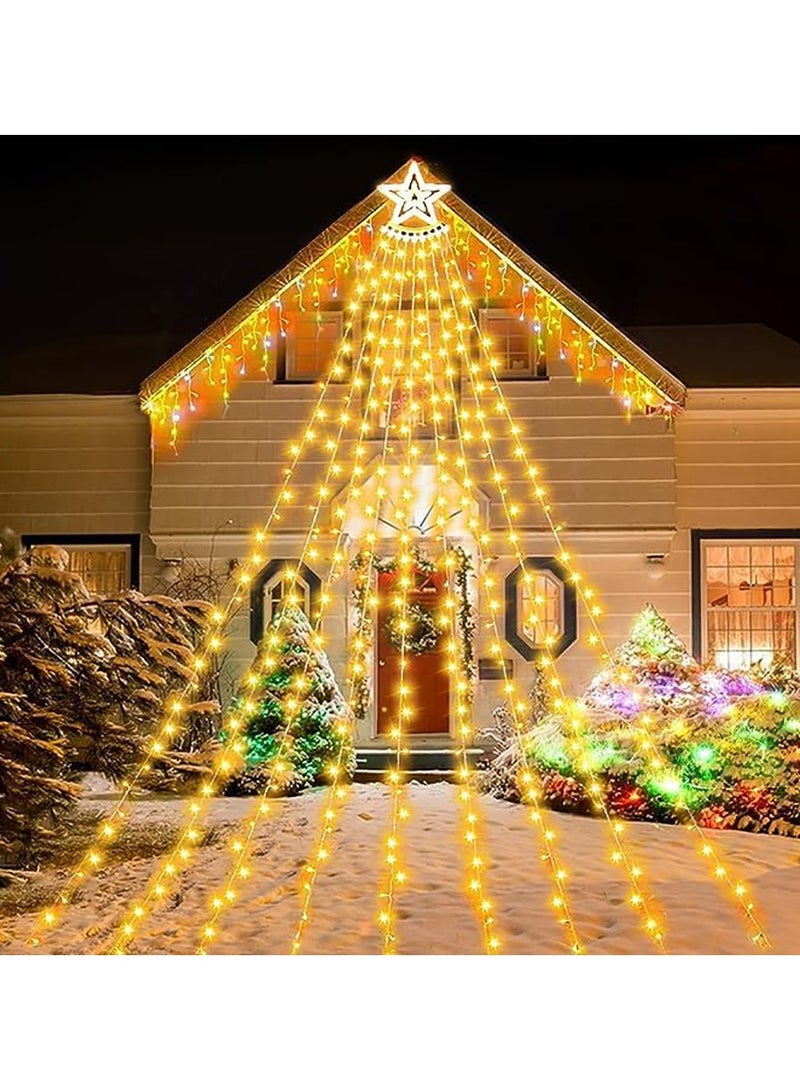 Solar Power Star String Lights 320 LED 11.5 ft Waterproof Waterfall Tree Lights with Star Topper FestivalLights for Patio Yard Party Wedding New Year Decorations Warm Lights Christmas - Image 5