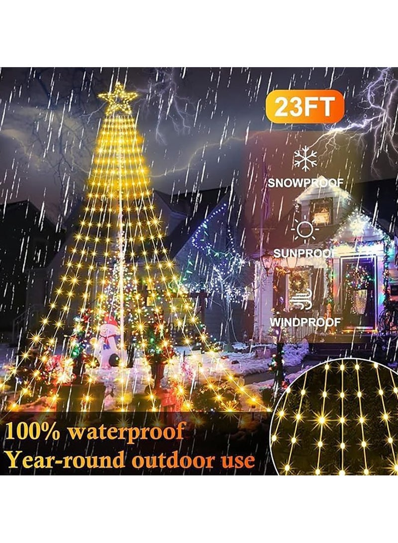 Solar Power Star String Lights 320 LED 11.5 ft Waterproof Waterfall Tree Lights with Star Topper FestivalLights for Patio Yard Party Wedding New Year Decorations Warm Lights Christmas - Image 3
