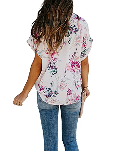 Allimy Womens Summer Casual Blouses Short Sleeve V Neck Floral Tops Shirts Purple XL - Image 5