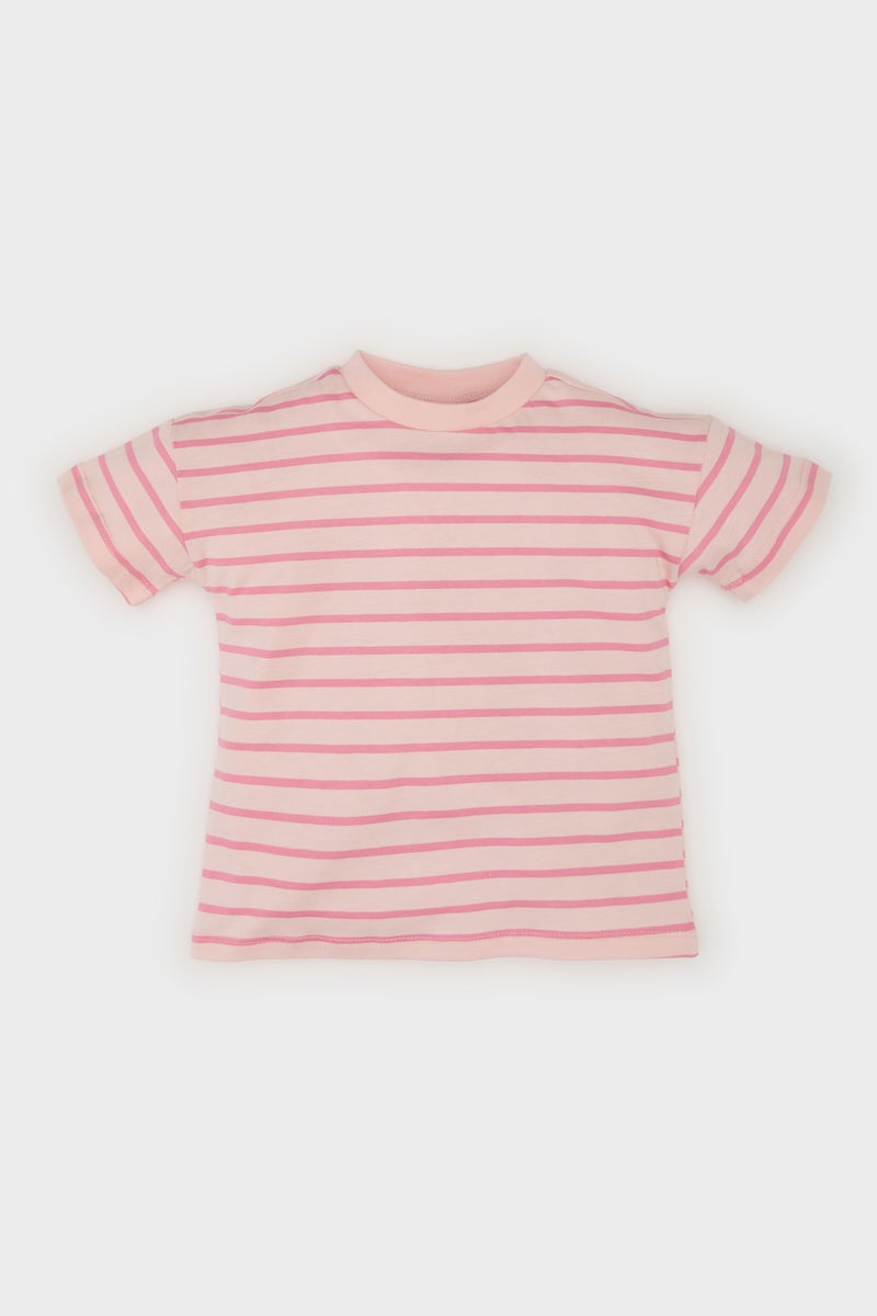 DeFacto Pink BabyGirl Baby Girl Crew Neck Striped T-Shirt Casual - Image 1