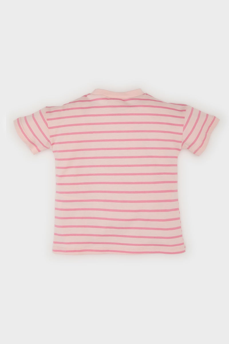 DeFacto Pink BabyGirl Baby Girl Crew Neck Striped T-Shirt Casual - Image 4