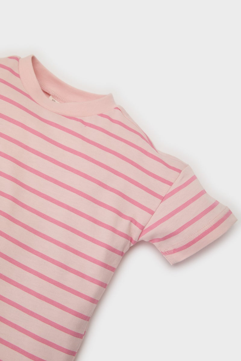 DeFacto Pink BabyGirl Baby Girl Crew Neck Striped T-Shirt Casual - Image 2