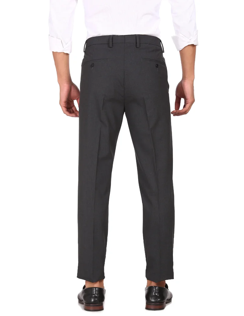 Arrow Dark Grey Bi-Stretch Solid Trousers for Men | Best Price UAE