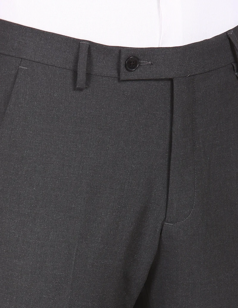 Arrow Dark Grey Bi-Stretch Solid Trousers for Men | Best Price UAE
