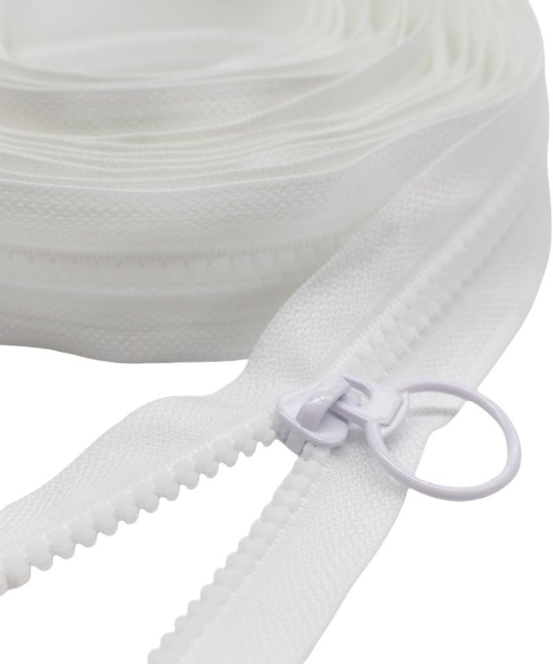 YaHoGa YaHoGa 5 Plastic Zipper by The Yard Bulk White 5 Yards with 10pcs Ring Sliders for DIY Sewing Tailor Crafts Bags Tents White 5 Yards  - Image 1