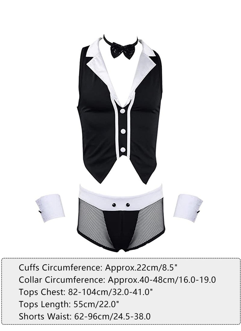SYOSI - Men's Butler Waiter Cosplay Costume Tuxedo Lingerie Sets Sleeveless Shirt Boxer Briefs with Collar Cuffs - Image 1
