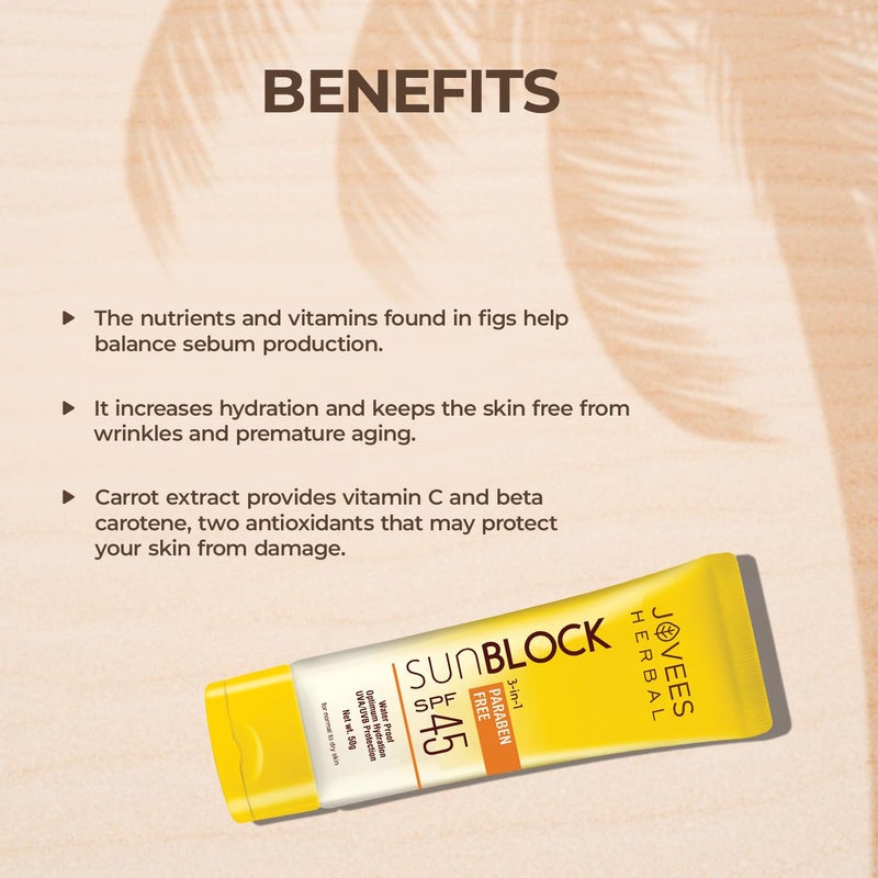 Jovees Herbal Sun Block SPF 45 For Even Toned  Glowing Skin  Suitable For Dry Skin  Sunscreen for UVAUVB  Blue Light Protection  Lightweight  Non Grassy for Men  Women 100g - Image 4