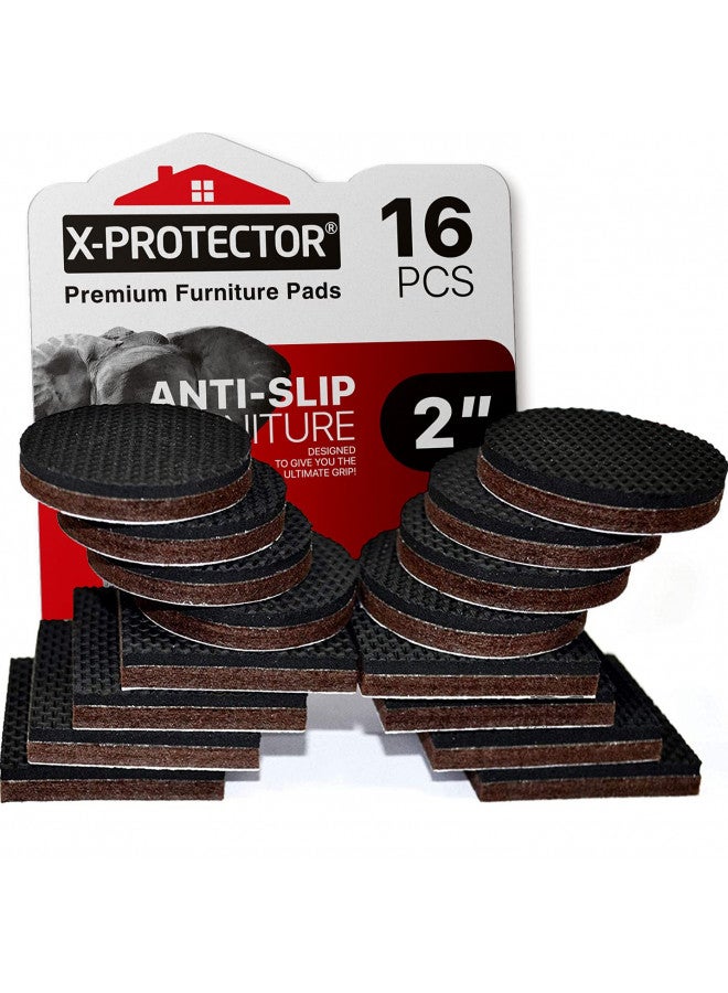 16 PCS 2" Non-Slip Furniture Pads X-Protector - Premium Furniture Grippers! Self-Adhesive Rubber Feet for Furniture Feet - Ideal Non-Skid Furniture Pads Floor Protectors to Keep Furniture in Place!