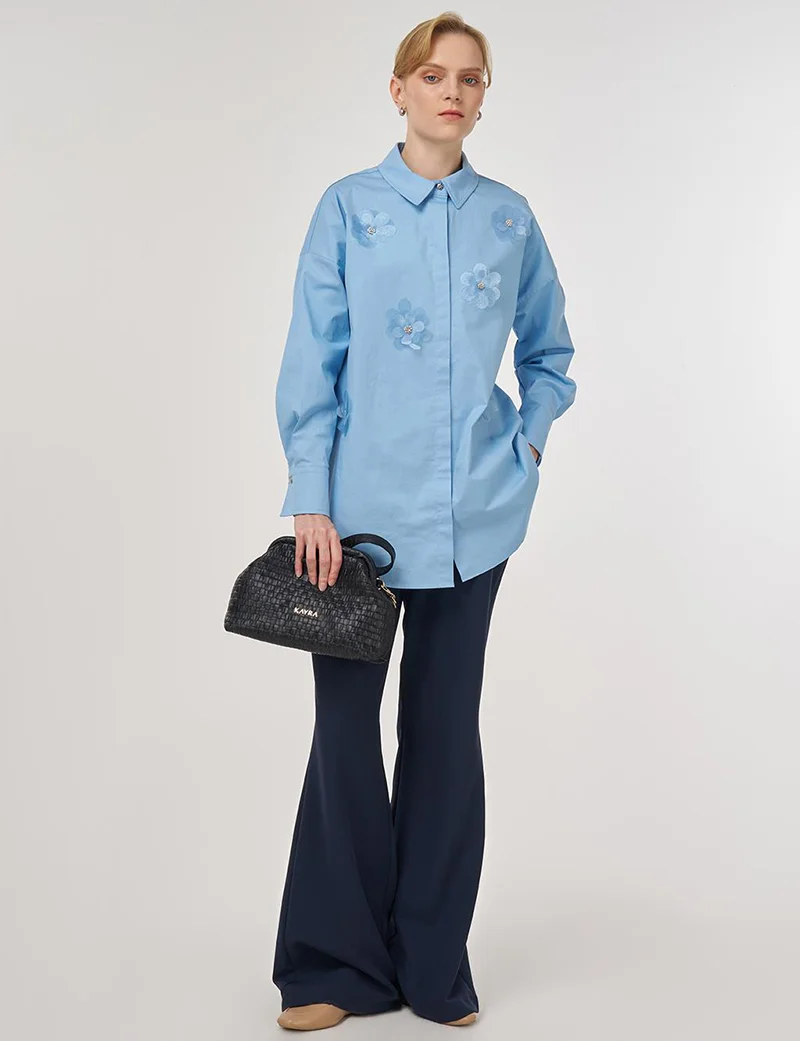 Kayra Floral Embroidered Cotton Tunic Dusty Gray