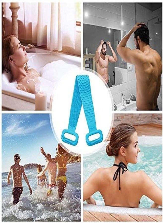 FIGMENT Silicone Body Back Scrubber - Blue Double Side Bathing Brush for Skin Deep Cleaning Massage | Dead Skin Removal Exfoliating Belt for Shower| Back Body Scruber - Image 5