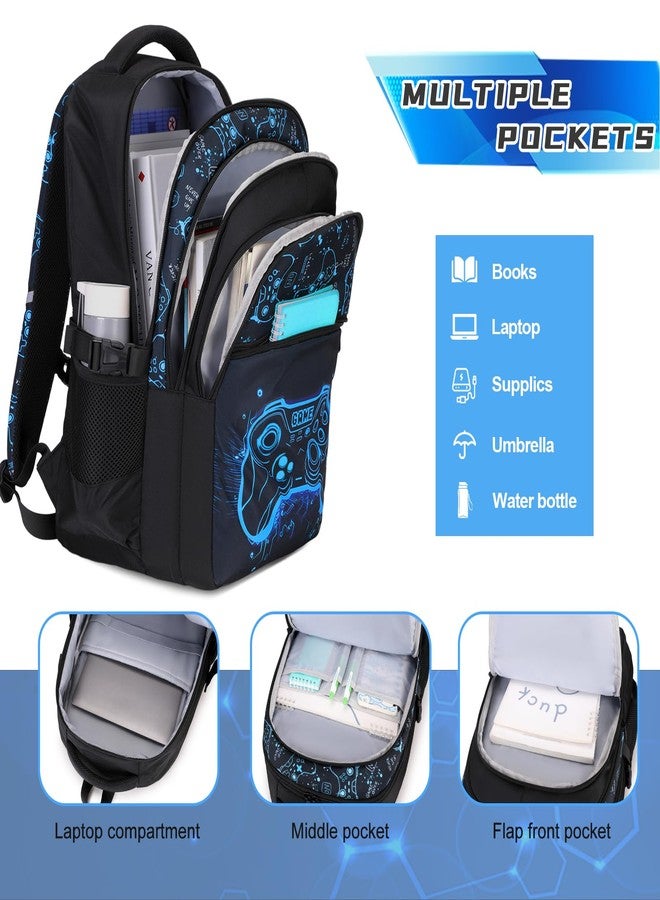 DIGOBAY Boys Backpack for School, 3PCS Cool Luminous Gamer Backpack for Boys with Lunch Box Pencil Case, Red-blue, 18" * 12.2" * 7.5", Daypack Backpacks - Image 3