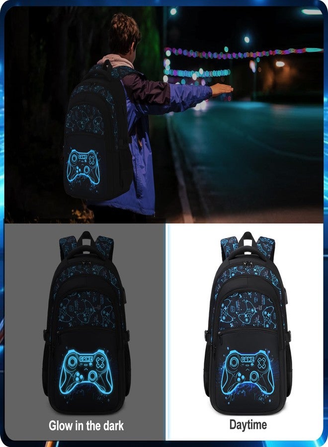 DIGOBAY Boys Backpack for School, 3PCS Cool Luminous Gamer Backpack for Boys with Lunch Box Pencil Case, Red-blue, 18" * 12.2" * 7.5", Daypack Backpacks - Image 5