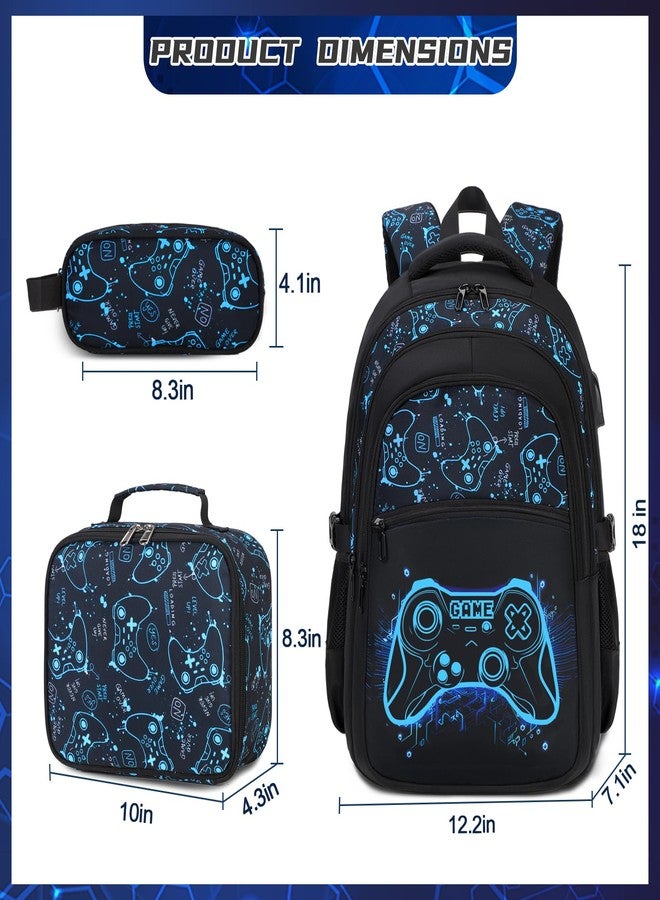 DIGOBAY Boys Backpack for School, 3PCS Cool Luminous Gamer Backpack for Boys with Lunch Box Pencil Case, Red-blue, 18" * 12.2" * 7.5", Daypack Backpacks - Image 2