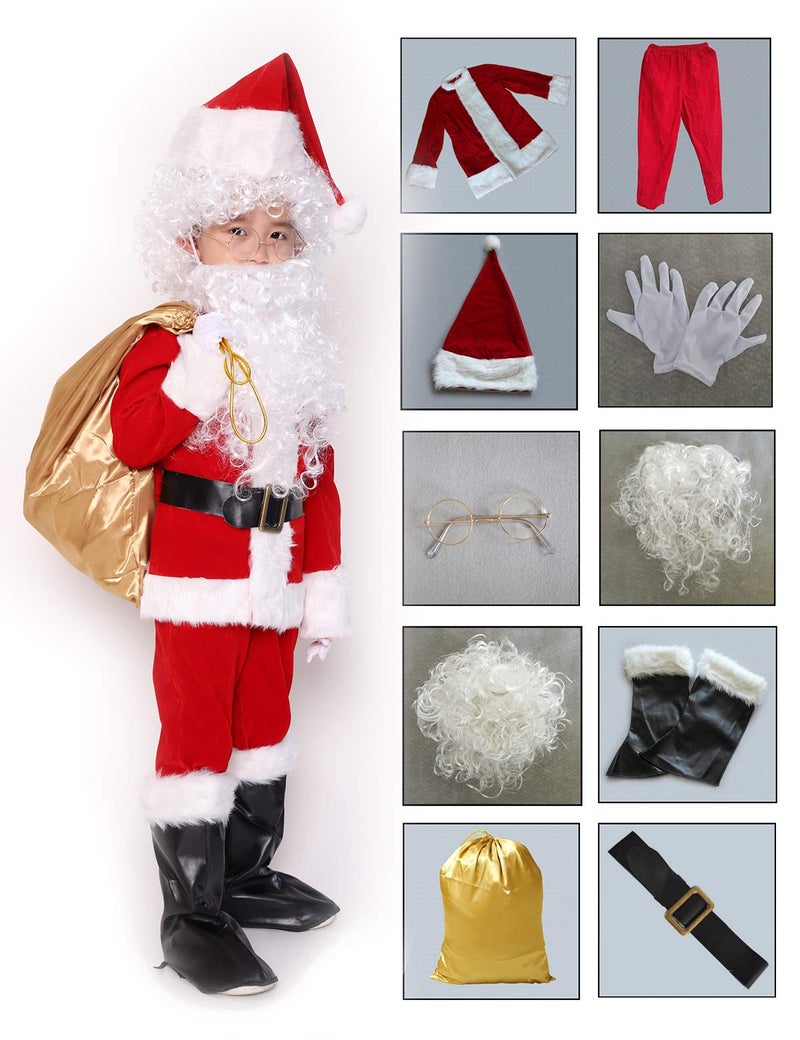 ADOMI Children's Deluxe Santa Suit 10pc. Christmas Child Santa Claus Kids Halloween Costume Cosplay L - Image 4