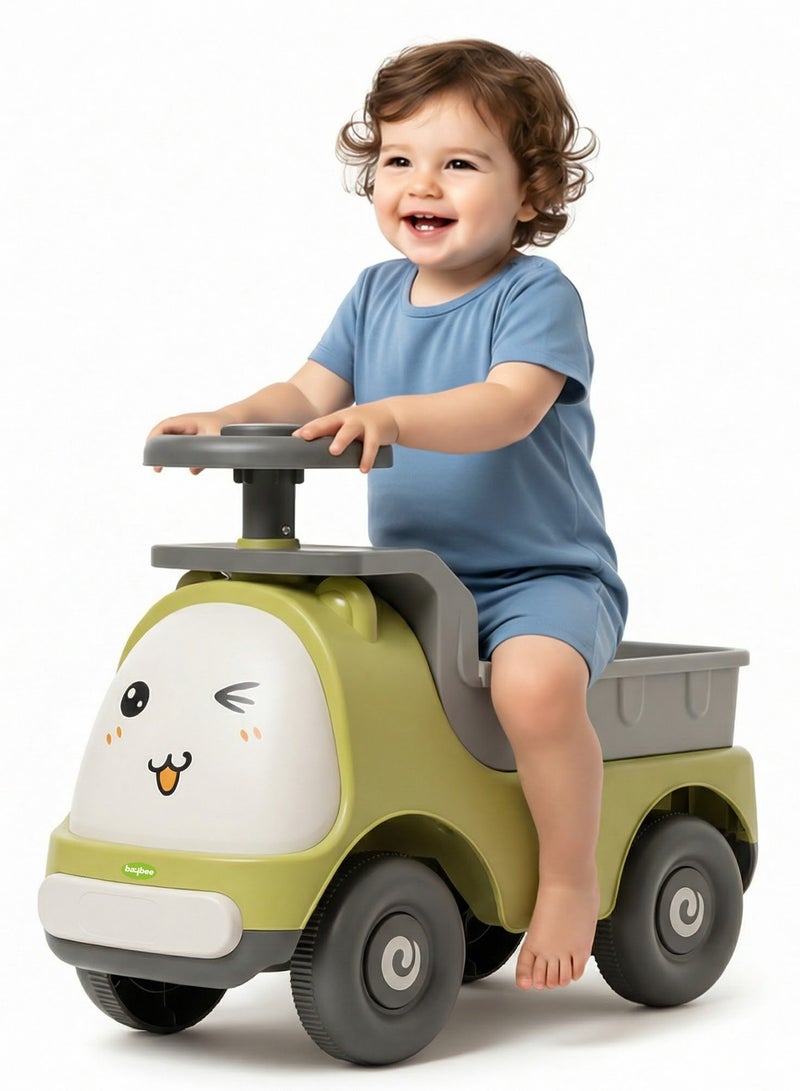 BAYBEE Snuggo Baby Ride on Car for Kids, Childrens Ride on Baby Car with Light, Music, and Storage Space | Kids Push Car for Baby | Children Car Push Ride on Car for Kids Toddlers 1 to 3 Years Boy Girl Green - Image 1