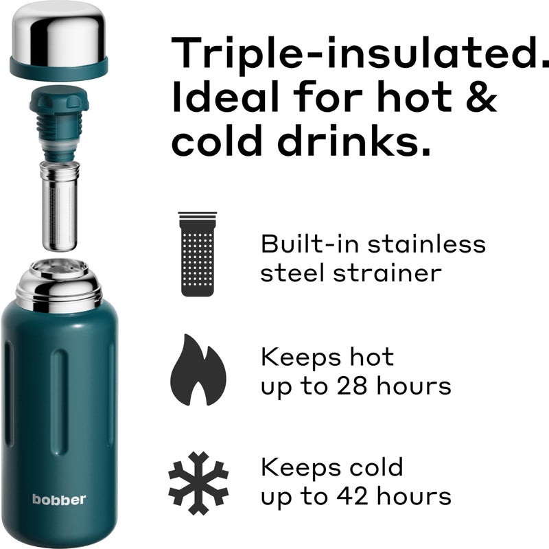BOBBER 26 oz Stainless Steel Thermo Flask with Removable Tea Infuser â€“ Keeps Hot 28 Hours, Cold 42 Hours â€“ BPA-Free, Dishwasher Safe Vacuum Insulated Water Bottle (Deep Teal) - Image 2