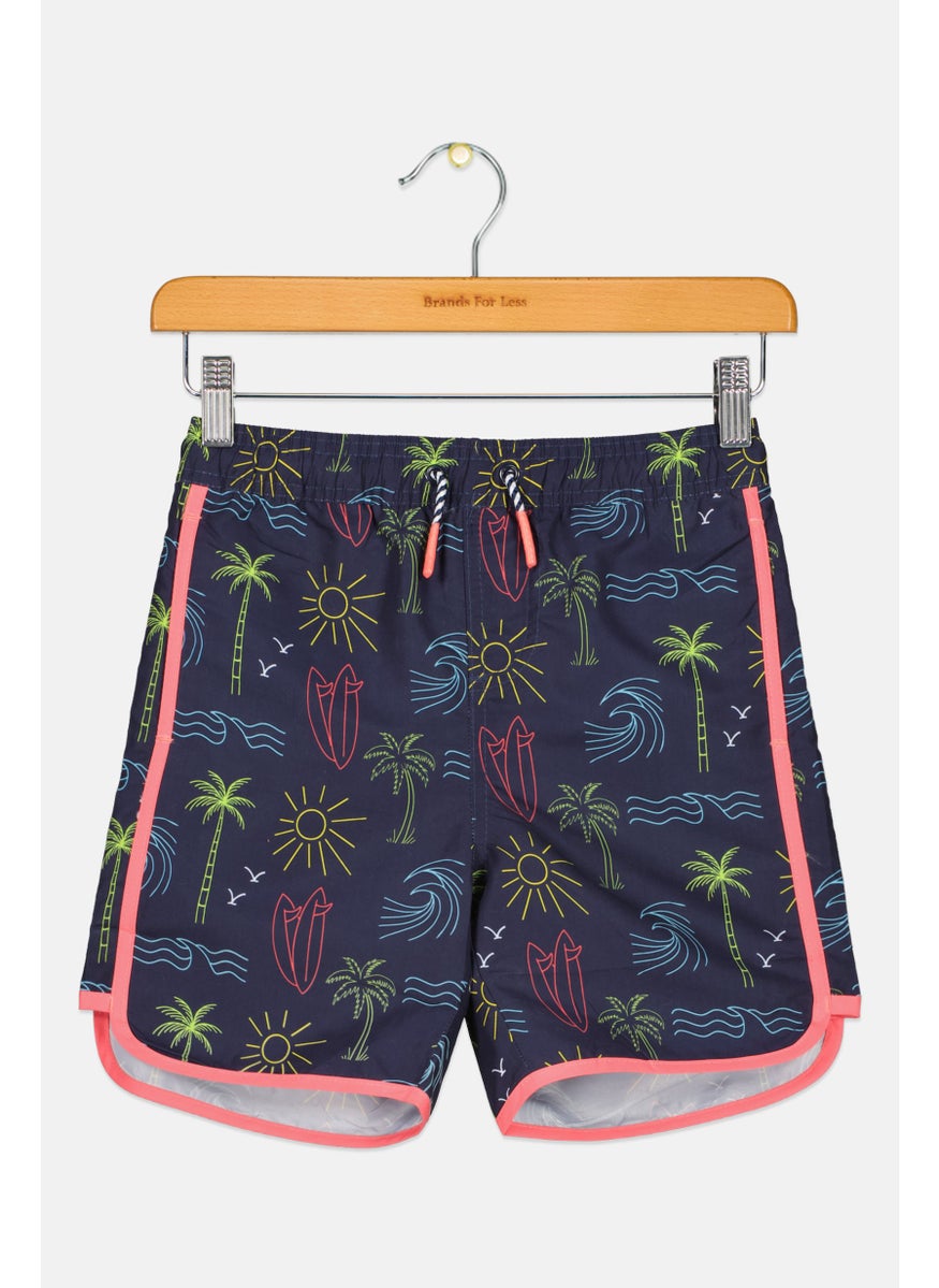 Andy & Evan Kids Boy Allover Print Swimwear Shorts, Multicolor  - Image 1
