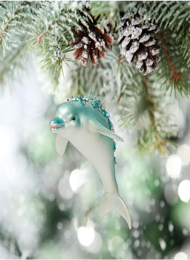 GGOOT - Glass Dolphin Ornament - Bright Christmas Dolphins Ornaments - Luminous Blue Christmas Tree Decor Sea And Greetings Christmas Decor Stocking Stuffers - Image 1