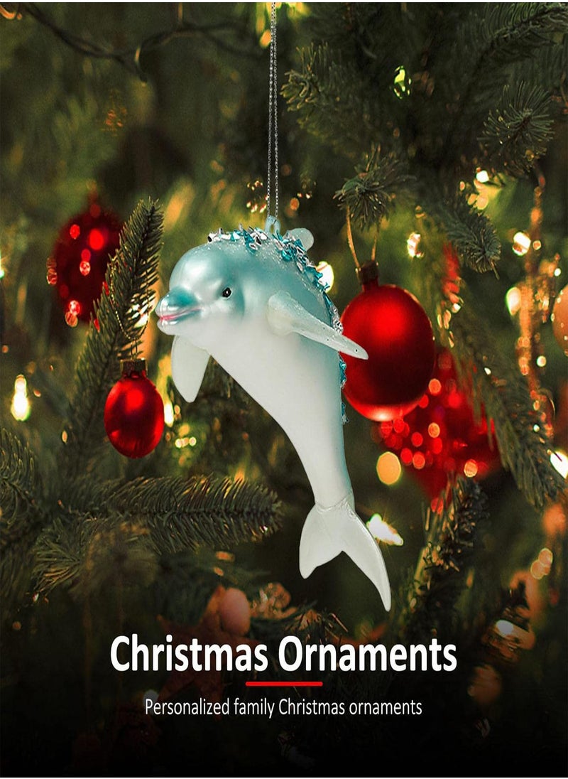 GGOOT - Glass Dolphin Ornament - Bright Christmas Dolphins Ornaments - Luminous Blue Christmas Tree Decor Sea And Greetings Christmas Decor Stocking Stuffers - Image 1