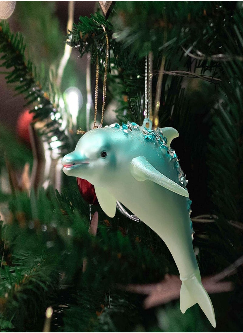 GGOOT - Glass Dolphin Ornament - Bright Christmas Dolphins Ornaments - Luminous Blue Christmas Tree Decor Sea And Greetings Christmas Decor Stocking Stuffers - Image 1