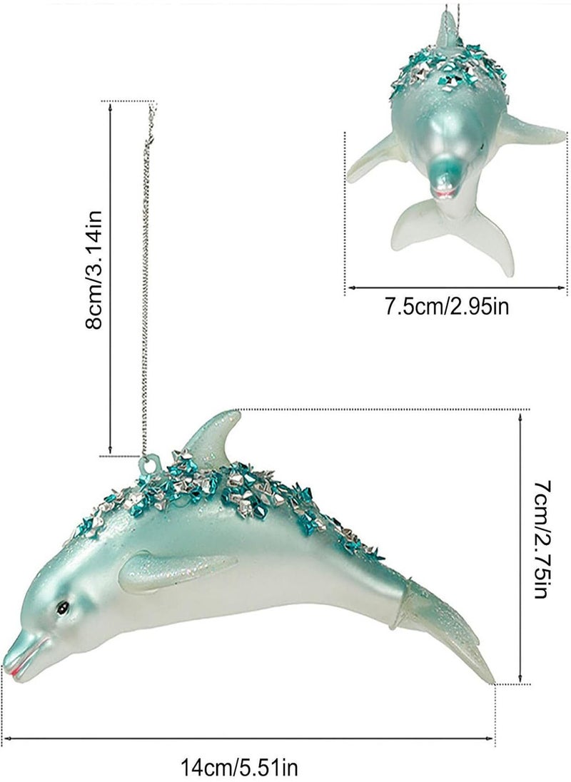 GGOOT - Glass Dolphin Ornament - Bright Christmas Dolphins Ornaments - Luminous Blue Christmas Tree Decor Sea And Greetings Christmas Decor Stocking Stuffers - Image 1