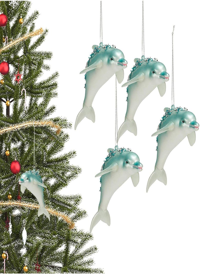 GGOOT - Glass Dolphin Ornament - Bright Christmas Dolphins Ornaments - Luminous Blue Christmas Tree Decor Sea And Greetings Christmas Decor Stocking Stuffers - Image 1