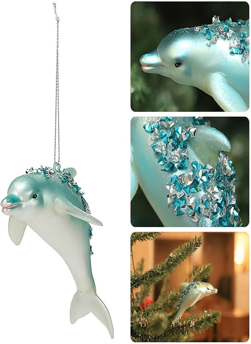 GGOOT - Glass Dolphin Ornament - Bright Christmas Dolphins Ornaments - Luminous Blue Christmas Tree Decor Sea And Greetings Christmas Decor Stocking Stuffers - Image 1