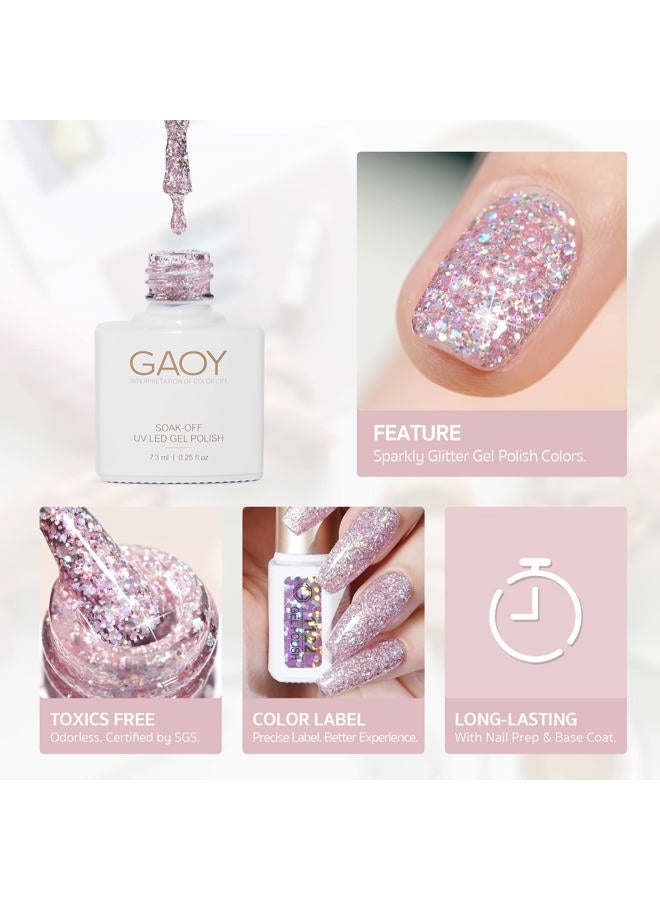 GAOY Chrome Platinum Glitter Nail Polish Set, 6 Colors Including Sparkly Shiny UV LED Soak Off Black Silver Pink Gel Polish Kit Home DIY Manicure Nail Salon Varnish - Image 5