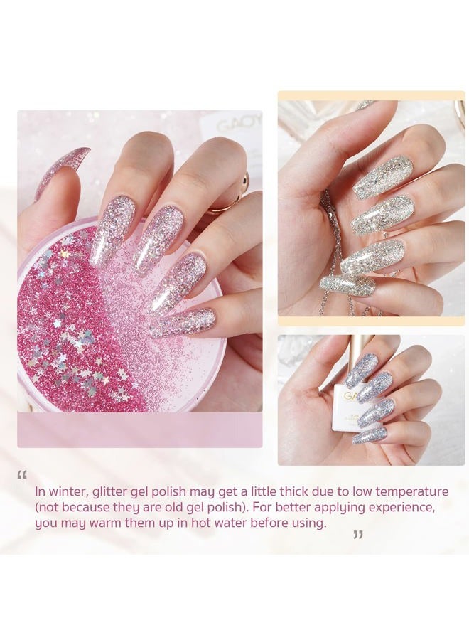 GAOY Chrome Platinum Glitter Nail Polish Set, 6 Colors Including Sparkly Shiny UV LED Soak Off Black Silver Pink Gel Polish Kit Home DIY Manicure Nail Salon Varnish - Image 3