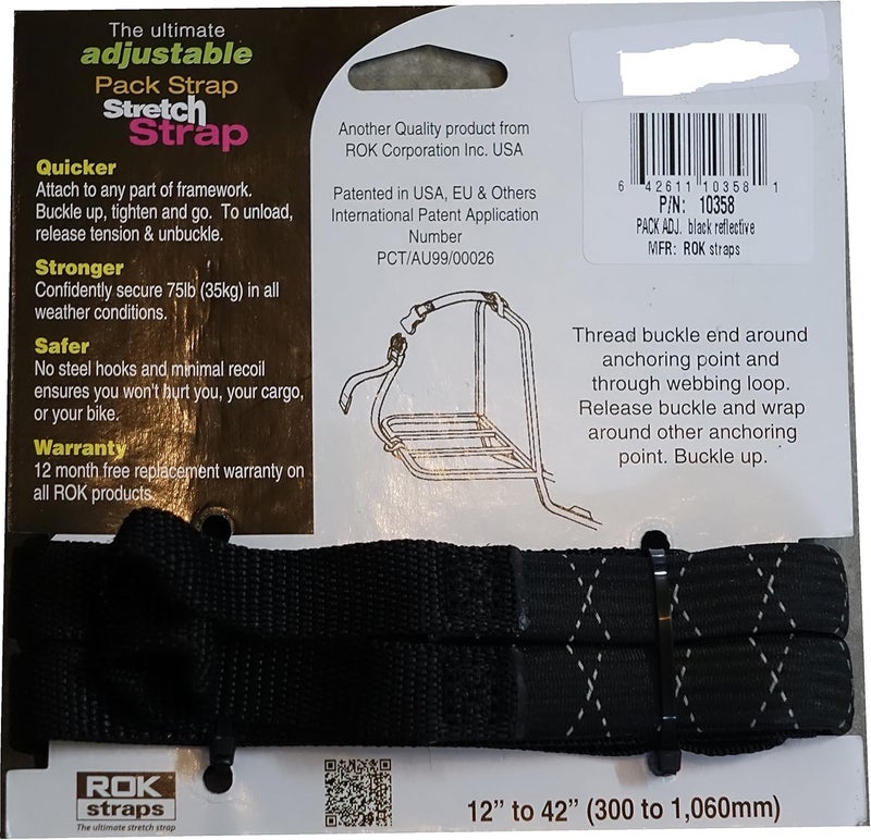 ROK Straps ROK-10358 Black/Reflective 12" - 42" Pack Adjustable Stretch Strap - Image 2