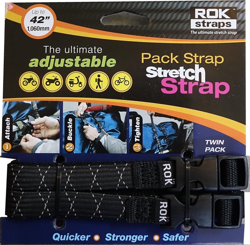 ROK Straps ROK-10358 Black/Reflective 12" - 42" Pack Adjustable Stretch Strap - Image 1
