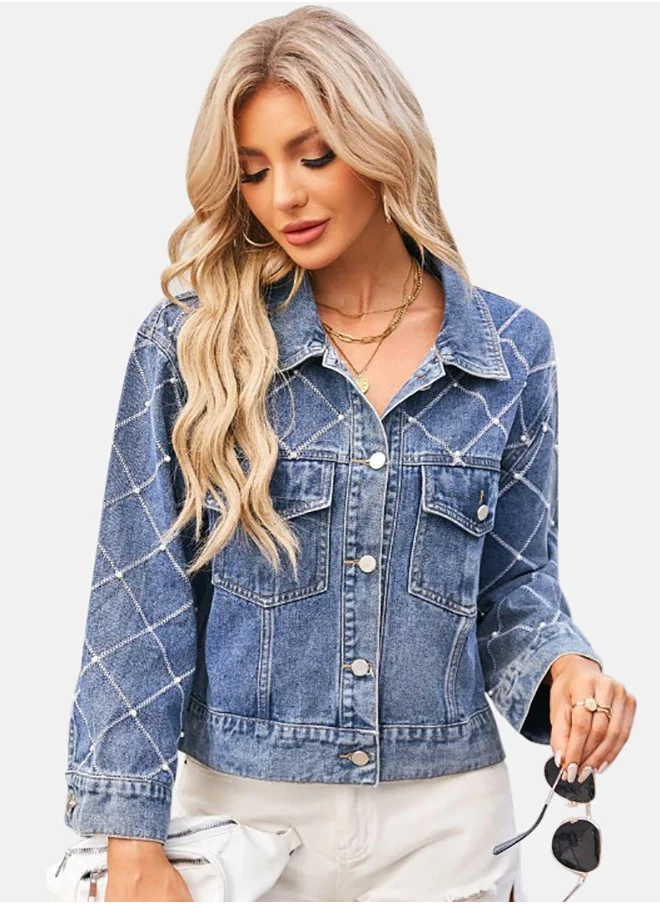 يونيكي Blue Collared Long Sleeve Denim Jacket