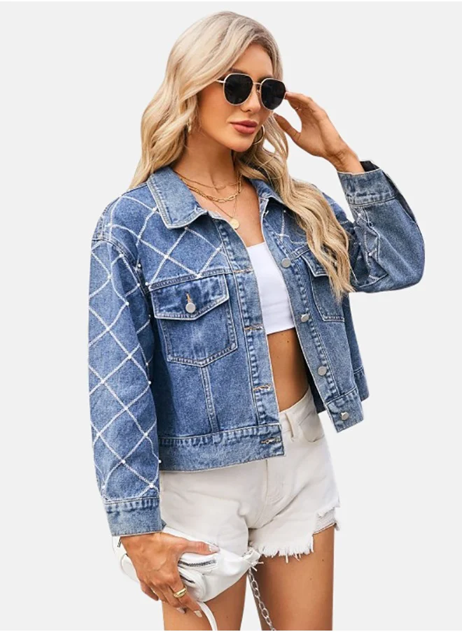 يونيكي Blue Collared Long Sleeve Denim Jacket