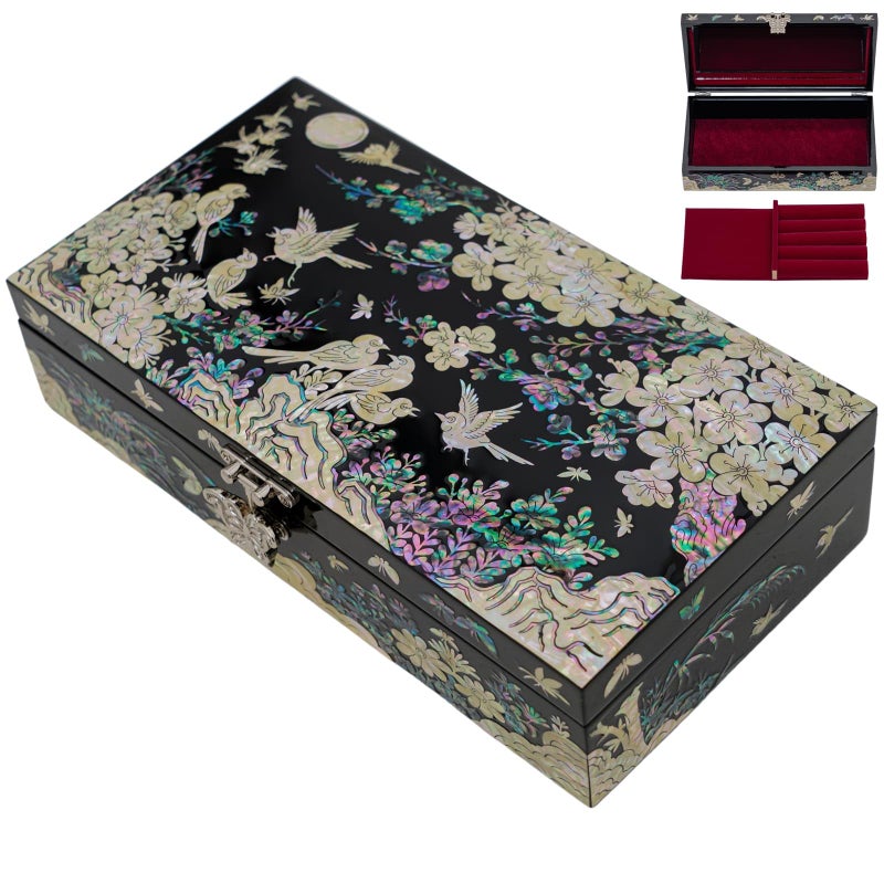 February Mountain Mother of Pearl Jewelry Box with Removable Ring Tray Gifts for Women Birthday Wedding Christmas - Image 2