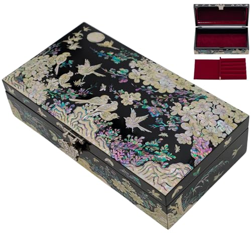 February Mountain Mother of Pearl Jewelry Box with Removable Ring Tray Gifts for Women Birthday Wedding Christmas - Image 1