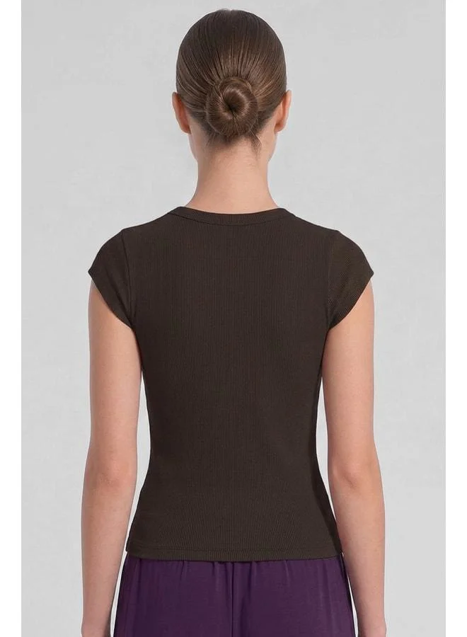 Aytuğ Egyptian Women's Kaşkorse Sleeveless T-Shirt Brown.
