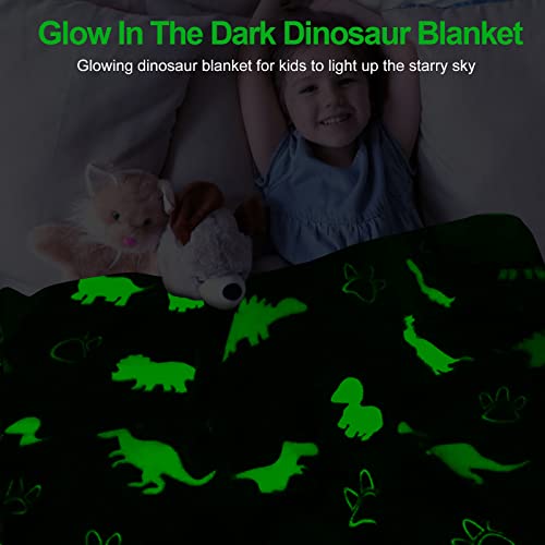 TEHALK Personalized Dinosaur Blanket for Boys - Glow in The Dark, Soft Fleece Throw for Kids and Toddlers, 60 Inches - Image 2