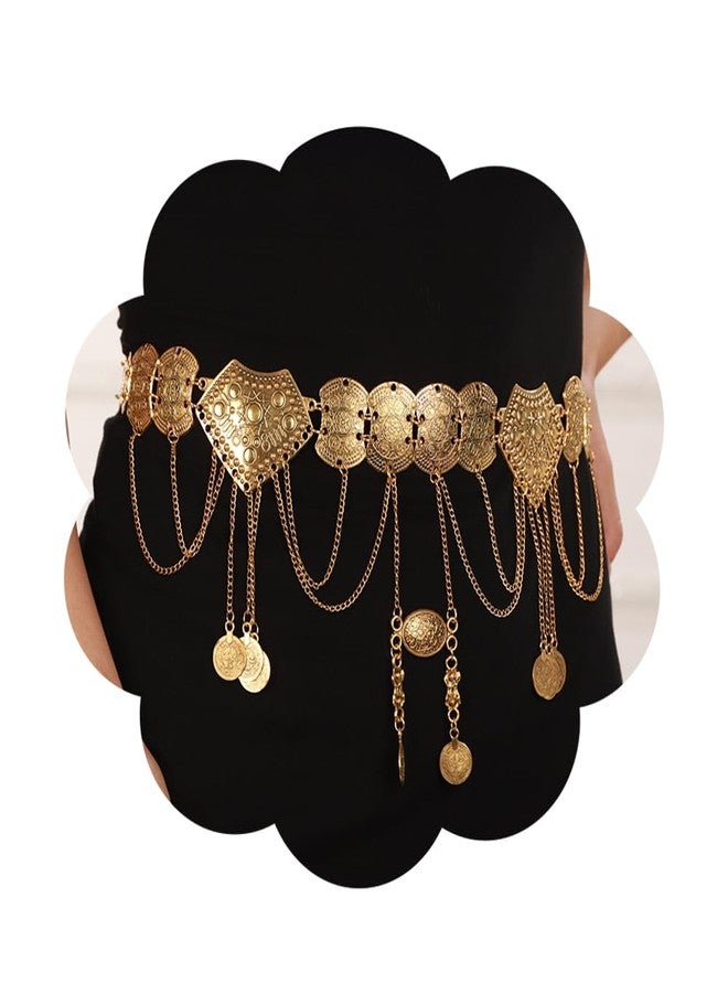 Wiwpar Women Gold Waist Chain Belt Coin Pendent Tassel Long Belt Body Belly Jewelry for Dresses Jeans Summer Beach Body Waist Chain Jewelry for Ladies (Gold) - Image 1