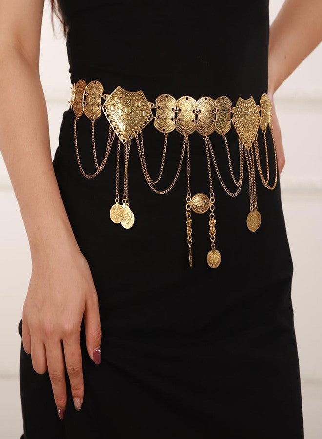 Wiwpar Women Gold Waist Chain Belt Coin Pendent Tassel Long Belt Body Belly Jewelry for Dresses Jeans Summer Beach Body Waist Chain Jewelry for Ladies (Gold) - Image 3